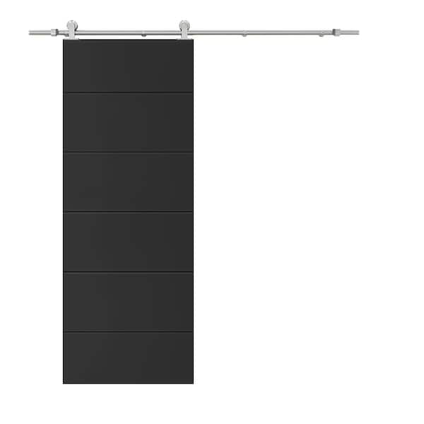 CALHOME Modern Classic 36 in. x 80 in. Black Stained Composite MDF Paneled Interior Sliding Barn Door with Hardware Kit