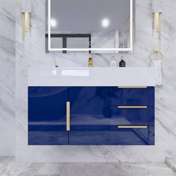 BV Better Vanity Bethany 36 in. W x 20 in. D x 22 in. H Single Sink Floating Bath Vanity in Gloss Night Blue with White Acrylic Top