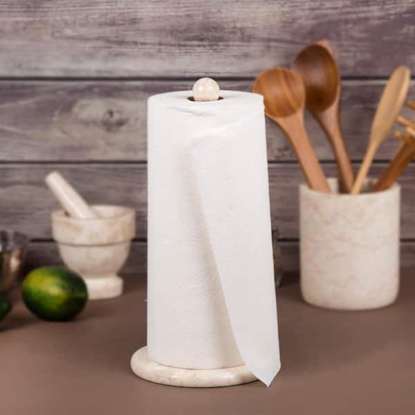 Marble Wood Standing Paper Towel Holder Countertop Kitchen Decor