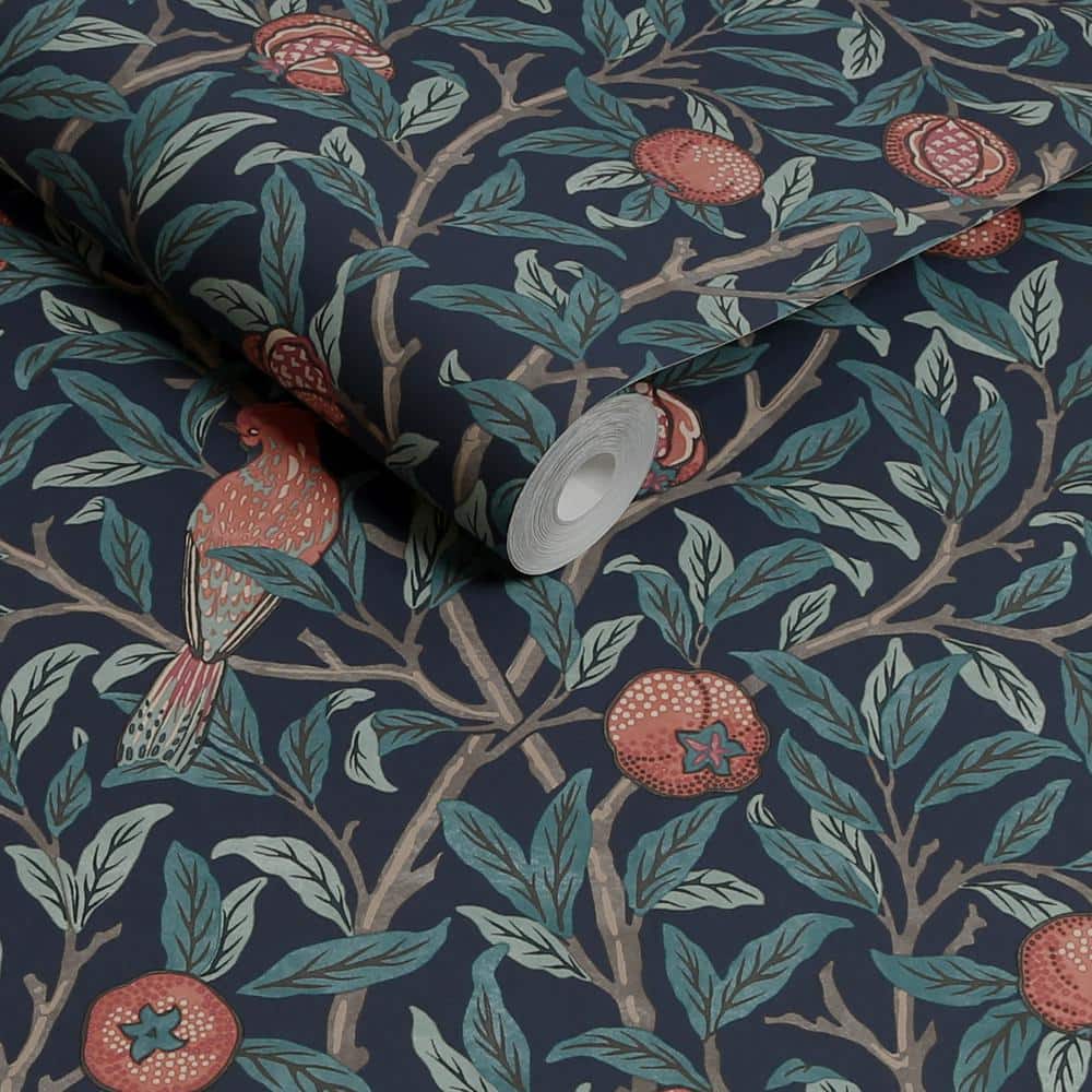William Morris Navy Blue Floral Vinyl Wallpaper Roll