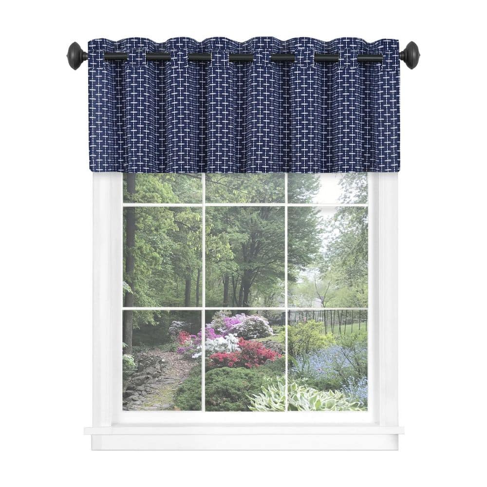 Navy Textured Light Filtering Rod Pocket Valance