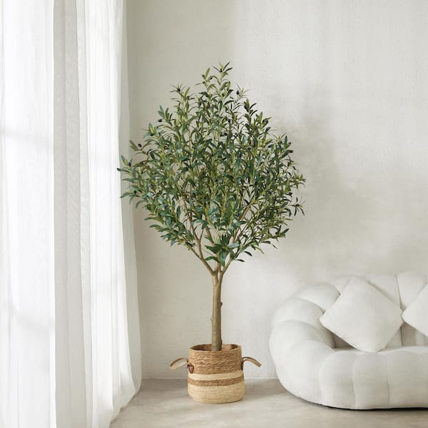 6ft.Artificial Olive Tree Indoor/Outdoor UVResistant Black Pot,MultiBranched Faux Tree for Home Office Living Room Decor