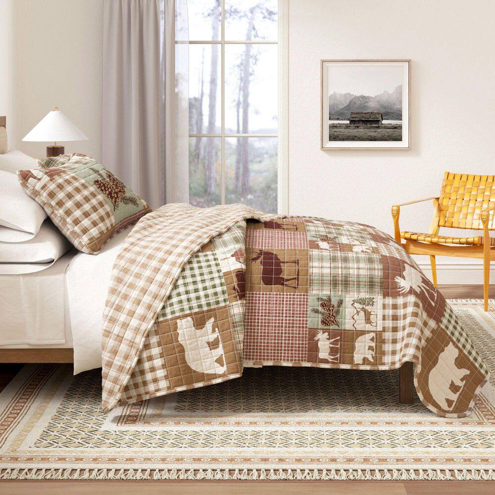 Brown Reversible Patchwork Lodge Printed 2 Piece Microfiber Polyester Quilt Set, Twin / Twin XL price history on PriceWatchPro