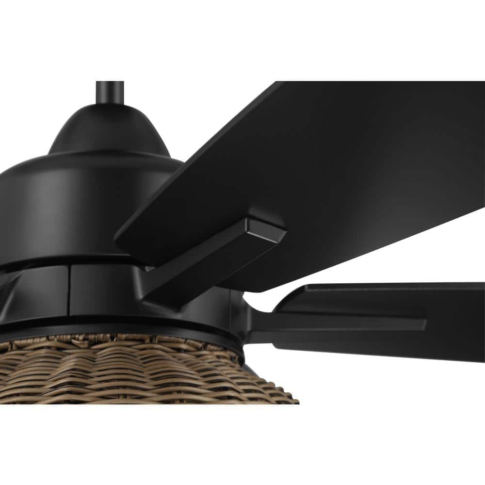 Flat Black and Pecan 52'' Ceiling Fan with Rattan Shade
