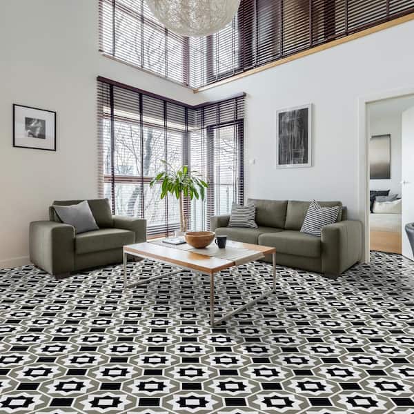 Retro 12 in. W x 12 in. L Onyx Star Black/Grey Peel and Stick Vinyl Tile Flooring (20 sq. ft./case)