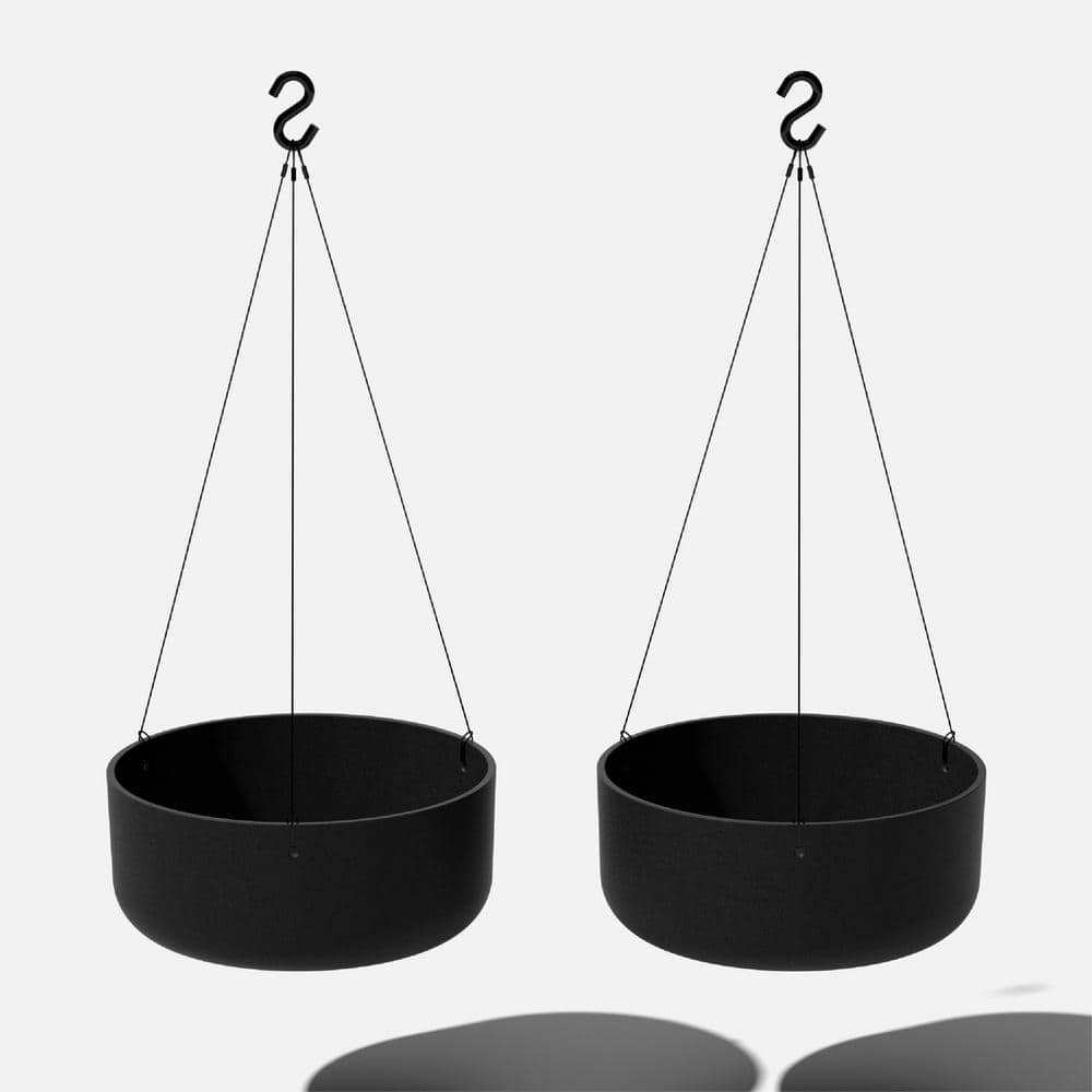 Kona Modern Hanging Bowl Planter 14" in Black Plastic-Stone Composite