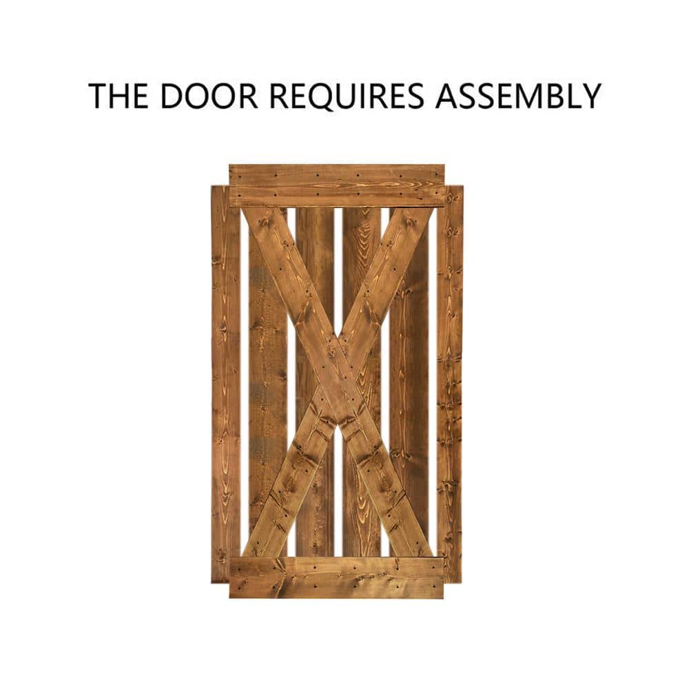 Walnut Stained Knotty Pine Wood Double Sliding Barn Door with Hardware Kit