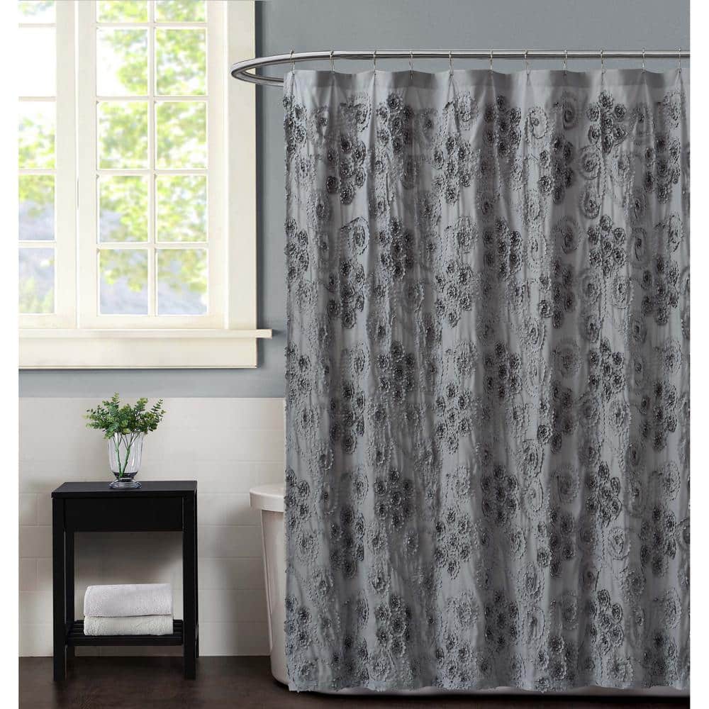 Christian Siriano Pretty Petals 72 in. Grey Shower Curtain SC2738GY