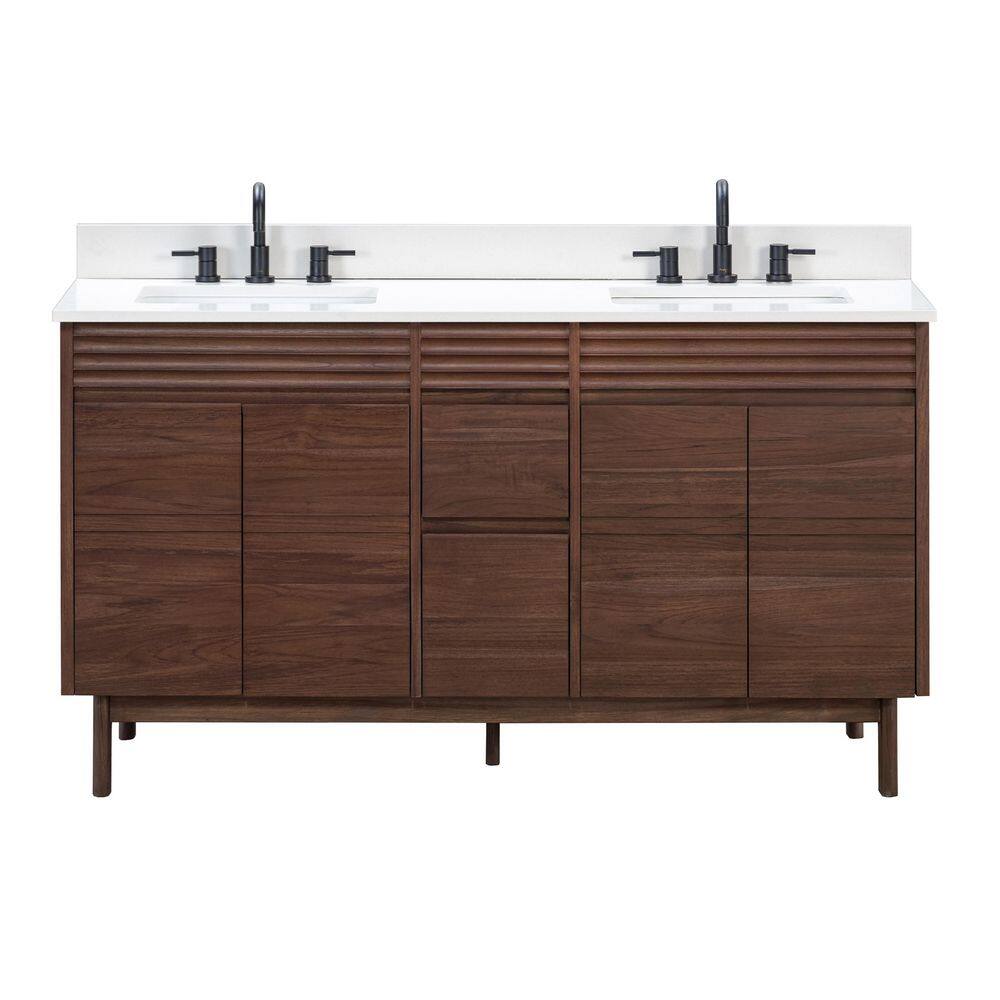 Carina 61 in. Double Sink Coffee Teak Bath Vanity with White Engineered Stone Top price history on PriceWatchPro