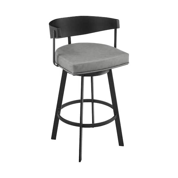 Armen Living Lacey 30 in. Vintage Gray Iron Bar Stool with Faux Leather Seat