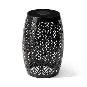 18.25 in. Iron Black Leaf Pattern Drum Silhouette Solar Garden Stool/ Planter Stand/ Accent Table Kits and Accessories