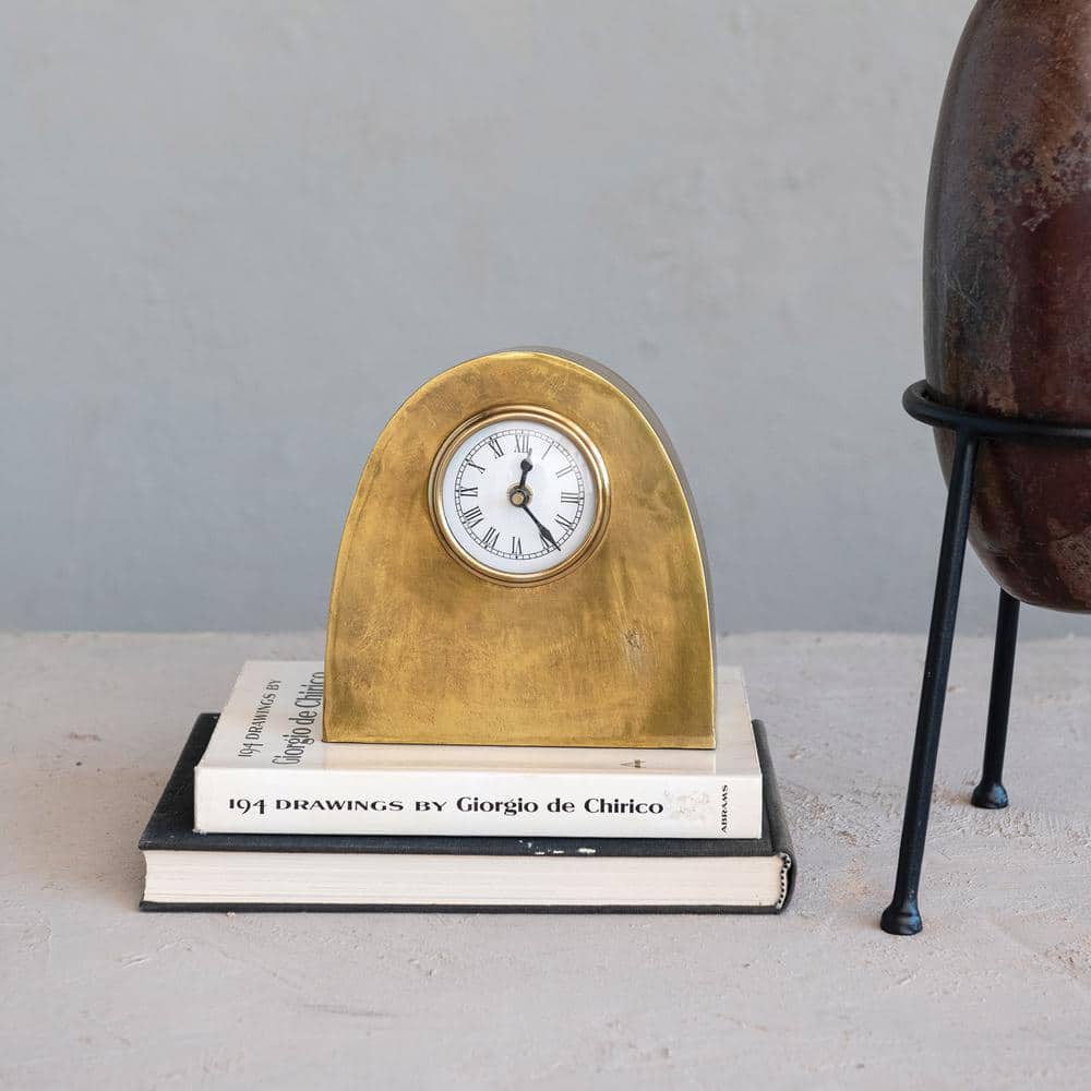 Antique Gold Arched Metal Mantel Clock