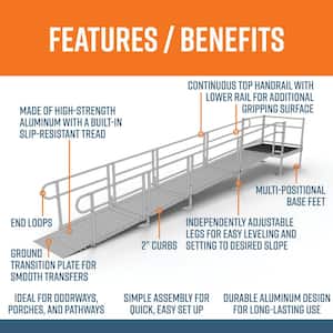 PATHWAY 20 ft. Straight Aluminum Wheelchair Ramp Kit with Solid Surface Tread, 2-Line Handrails and 4 ft. Top Platform