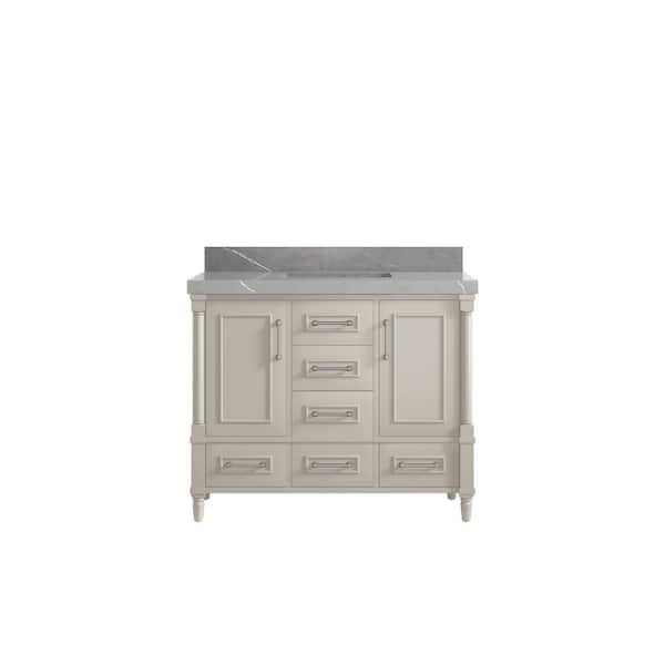 Willow Collections Hudson 42 in. W x 22 in. D x 36 in. H Single Sink Bath Vanity in Fine Grain with 2 in. Piatra Gray Qt. Top