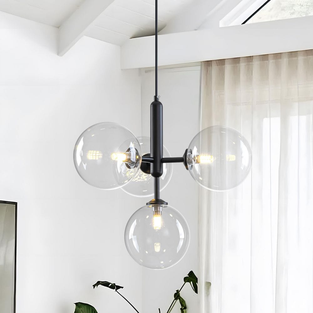 4-Light Modern Black Globe Pendant Chandelier with Clear Glass Shades for Dining Room, Kitchen Island Lighting price history on PriceWatchPro