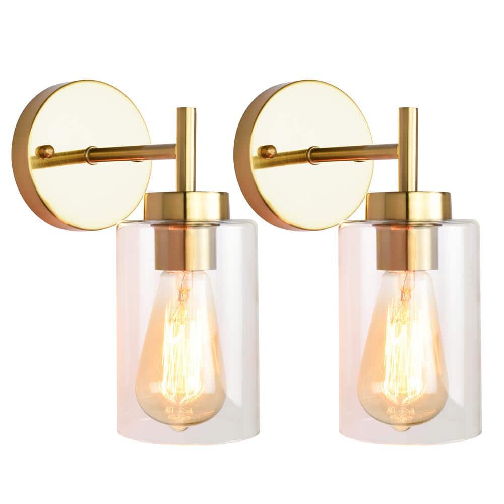 7.4 in. 1-Light Gold Modern Dimmable Wall Sconce Bathroom Vanity-Light with Clear Glass Shade (Set of 2) price history on PriceWatchPro
