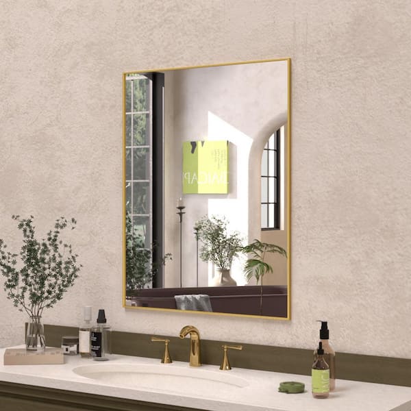 Sight 24 in. W. x 30 in. H Rectangular Framed Wall Bathroom Vanity Mirror in Brushed Gold