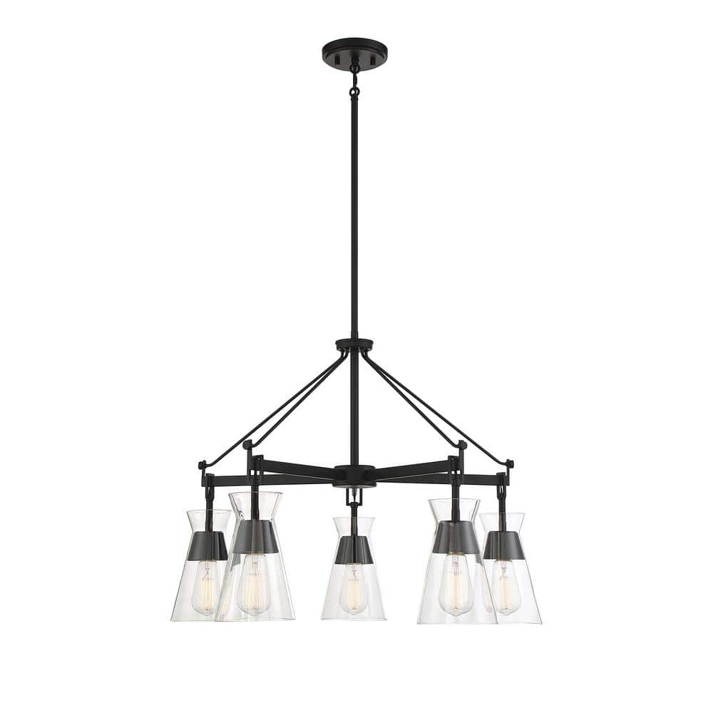 Lakewood Matte Black Mid-Century Modern 5-Light Chandelier