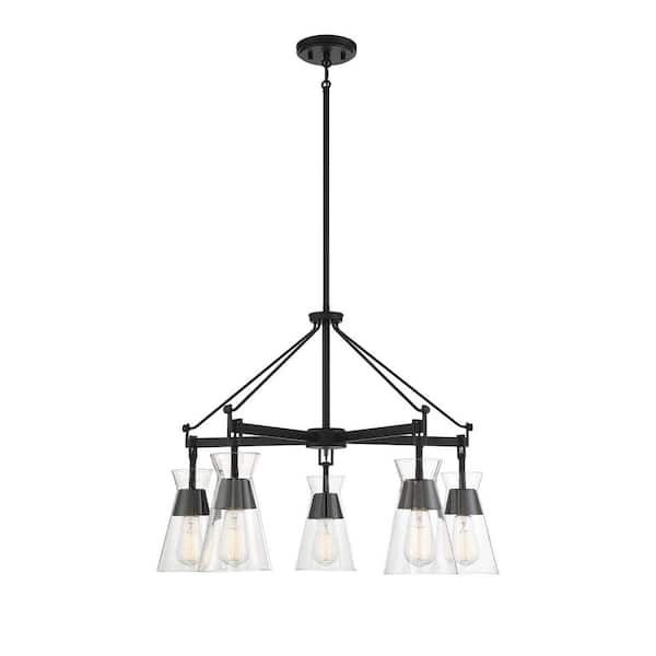 Savoy House Lakewood 28 in. W x 20 in. H 5-Light Matte Black Chandelier with Clear Glass Shades
