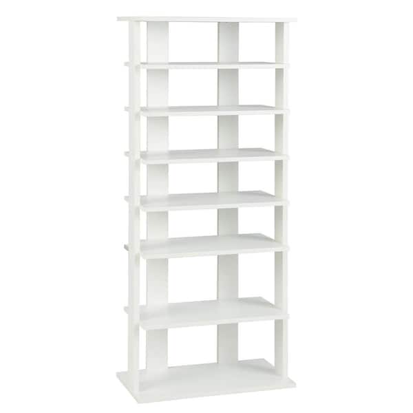 7-Tier 43.5 in. H 14-Pair White Double Rows Shoe Rack Vertical Wooden Shoe Storage Organizer Rustic Patented