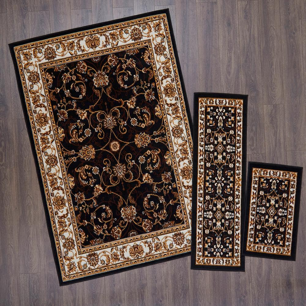 Ebony and Ivory Synthetic 3-Piece Area Rug Set
