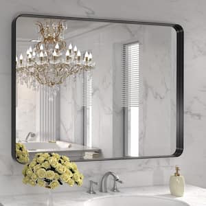 40 in. W x 30 in. H Rectangular Aluminum Framed Wall Bathroom Vanity Mirror in Black