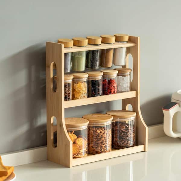Versatile 3-Tier Bamboo Spice Rack and Pantry Organizer with 13