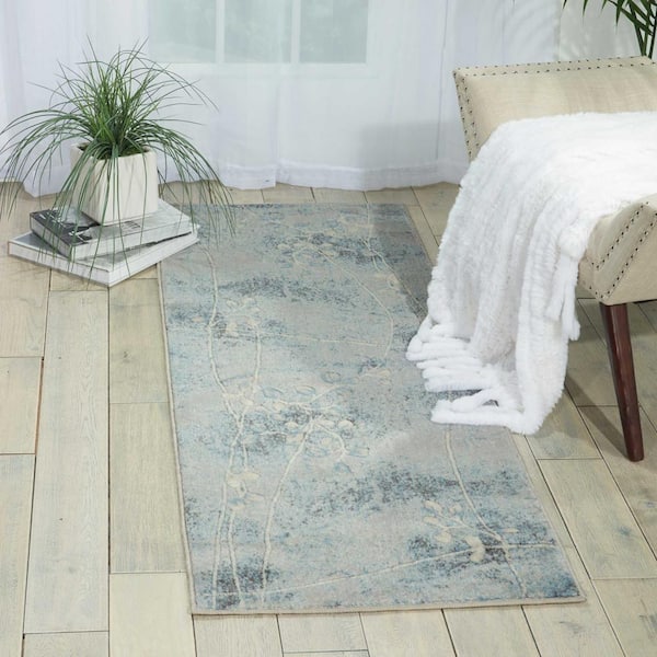 Somerset Silver/Blue 2 ft. x 8 ft. Oriental Modern Kitchen Runner Area Rug