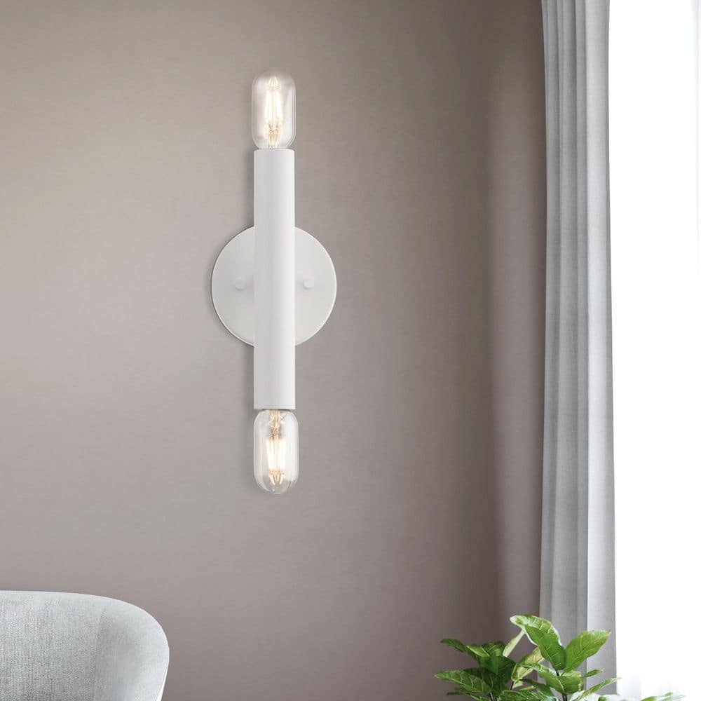 White Steel 2-Light Dimmable Wall Sconce