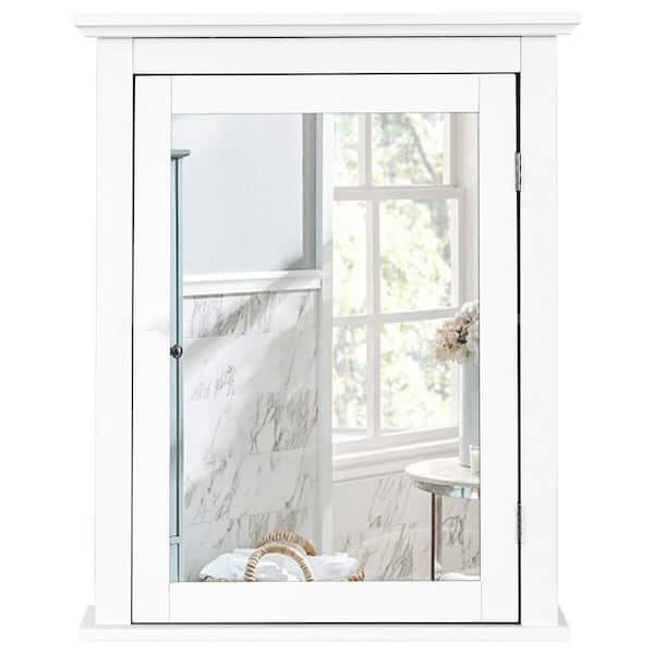 5.5 in. D x 27.5 in. H x21 in. W Wall Cabinets with Mirror Wall Mounted Storage Wood Adjustable Shelves White