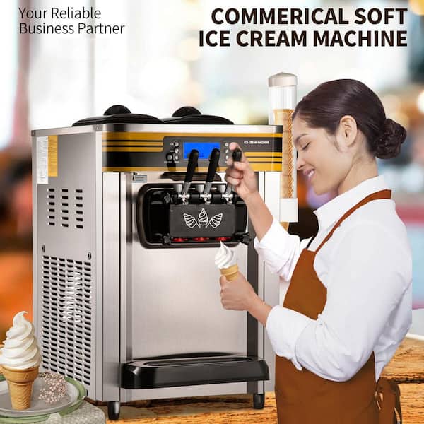 Commercial Ice Cream Maker 12.68 qt. 22-30L/H Yield, 2350W Countertop Soft Serve Ice Cream Maker Stainless Steel