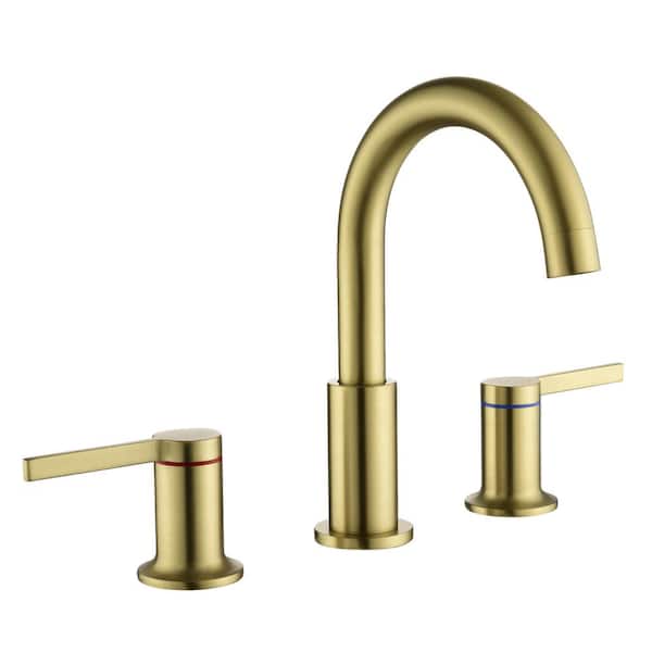 Zalerock Arc 8 in. Widespread Double Handle Bathroom Faucet with 360-Degree Rotation in Brushed Gold
