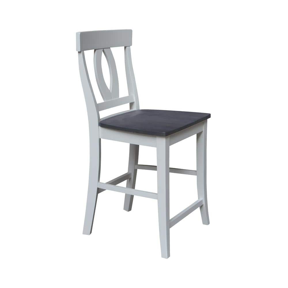 White and Heather Gray Wood Counter Height Stool with Splat Back