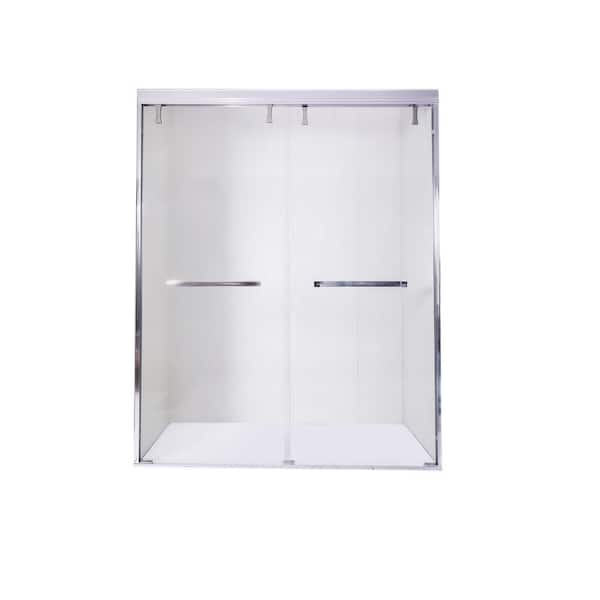 Boosicavelly 60 in. W x 76 in. H Double Sliding Semi-Frameless Shower Door in Chrome Finish with Clear Glass