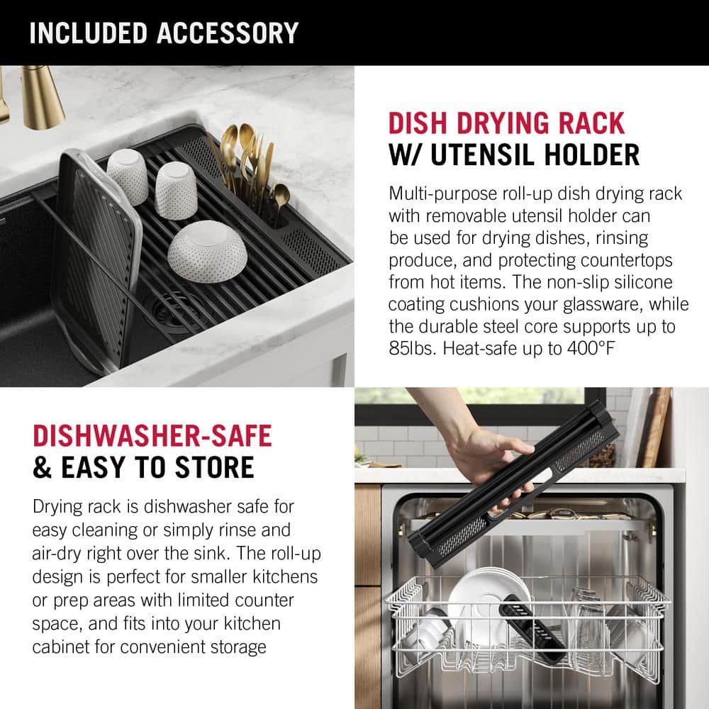 Metallic Black Granite Composite Single Bowl Workstation Sink with Drainboard