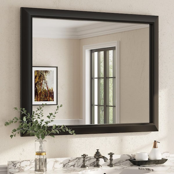 Apmir 40 in. W x 32 in. H Rectangular Aluminum Alloy Framed and Tempered Glass Wall Bathroom Vanity Mirror in Matte Black