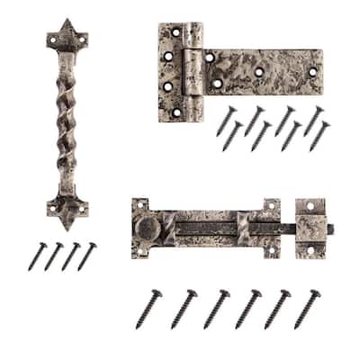 6 in. Old World Pewter Slide Bolt Gate Set with 6 in. Tee Hinge and 8 in. Door Pull
