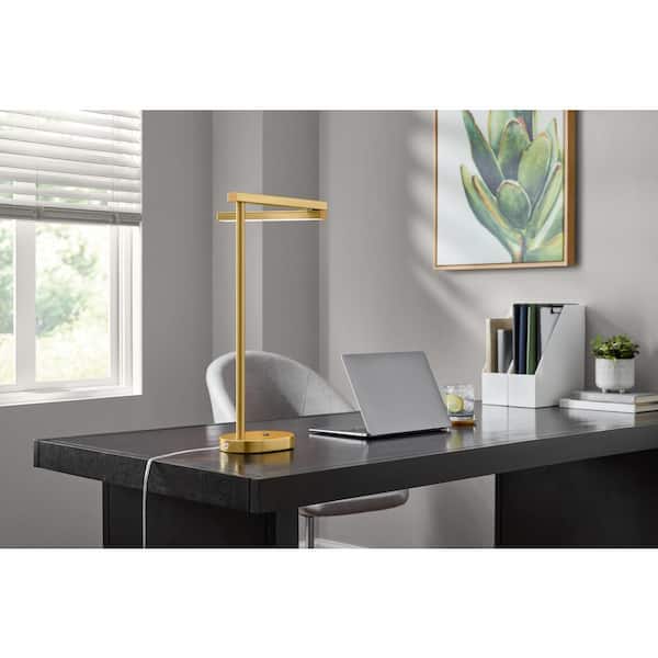 Hampton Bay 22 in. Indoor Gold Integrated LED Modern Table Lamp with Swivel Head