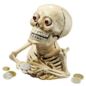 6.5 in. x 6 in. Bugged-Out Hungry Skeleton Cast Iron Mechanical Coin Bank