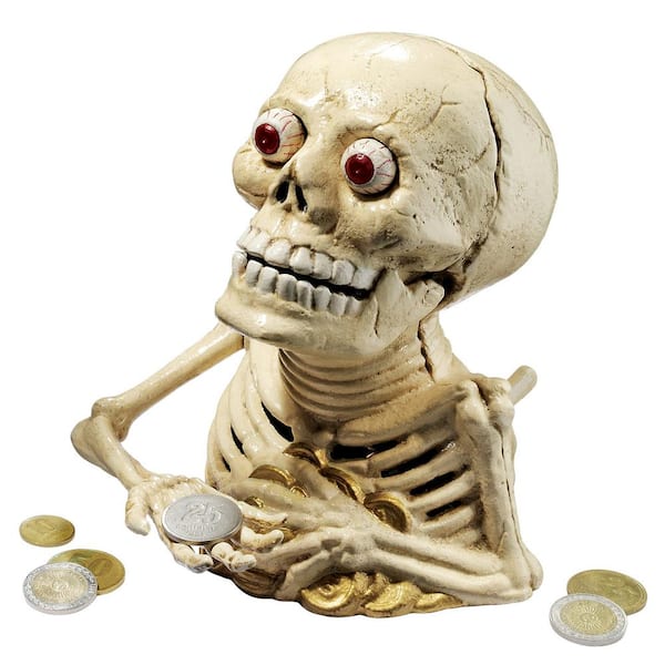 Design Toscano 6.5 in. x 6 in. Bugged-Out Hungry Skeleton Cast Iron Mechanical Coin Bank