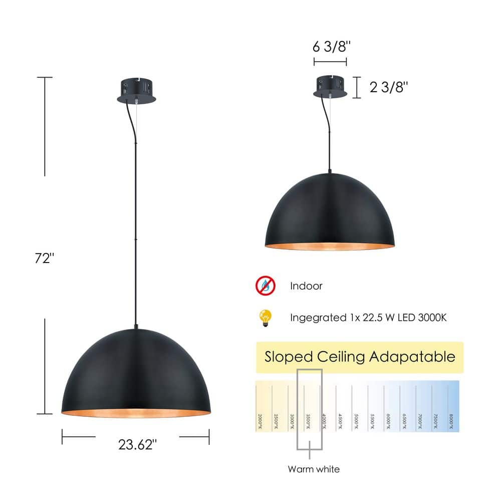 Gaetano 72" Black and Gold LED Bowl Pendant Light