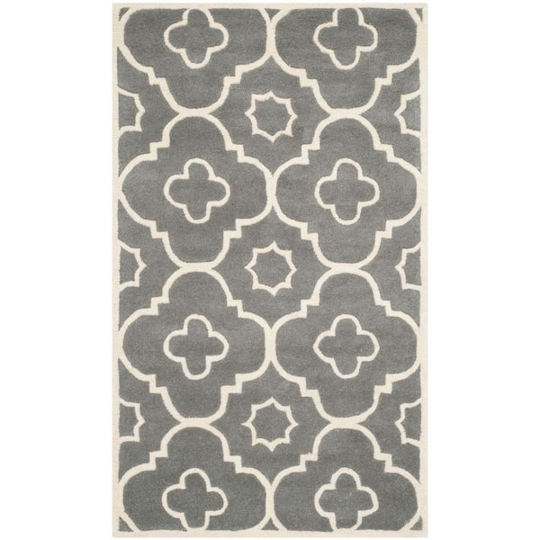 SAFAVIEH Chatham Dark Grey/Ivory 3 ft. x 5 ft. Border Geometric Quatrefoil Area Rug