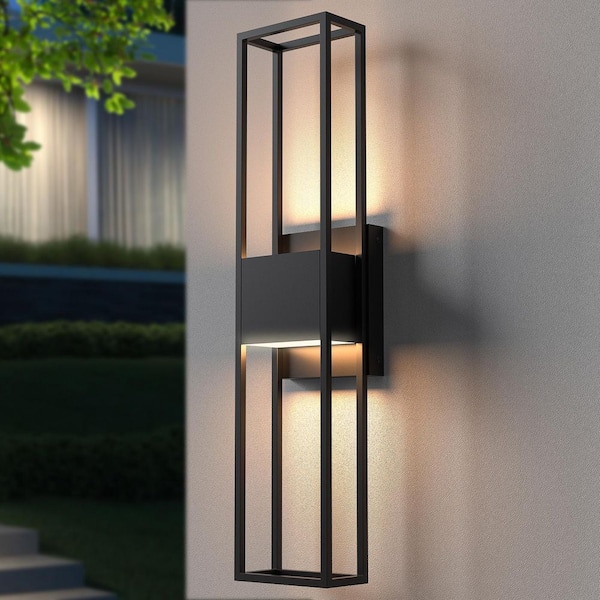 27.5 in. Matte Black Modern LED Outdoor Exterior Garage Front Porch Wall Lights Sconces Lighting Fixtures