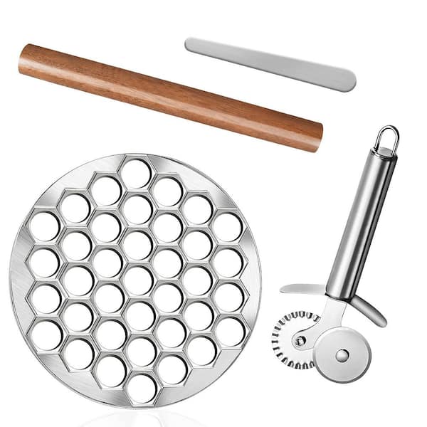 Food Grade Aluminum Dumpling Mold 37 Holes Ravioli Maker with Pastry Wheel Cutter and Rolling Pin, 1 Piece