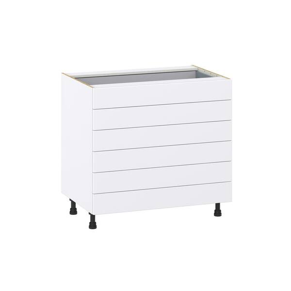 J COLLECTION Mancos Bright White Shaker Assembled Base Kitchen Cabinet with 6 Drawers (36 in. W x 34.5 in. H x 24 in. D)