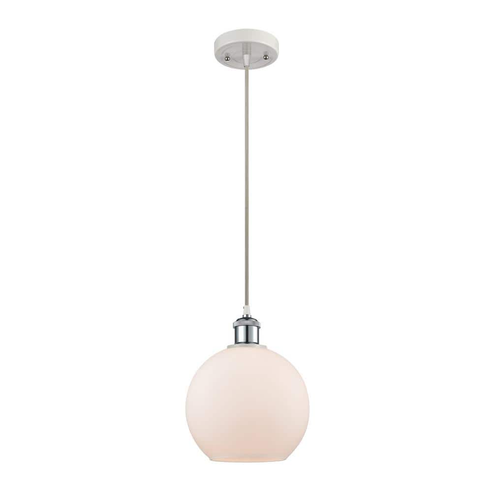 Innovations Athens 1-Light White and Polished Chrome Shaded Pendant Light with Matte White Glass Shade