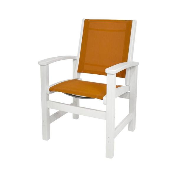 POLYWOOD Coastal White All-Weather Plastic/Sling Outdoor Dining Chair in Citrus