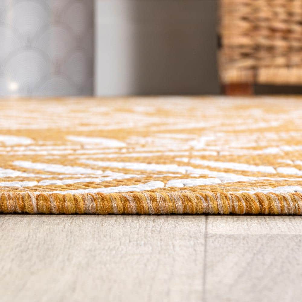Nevis Yellow and Cream Floral Indoor/Outdoor Runner Rug