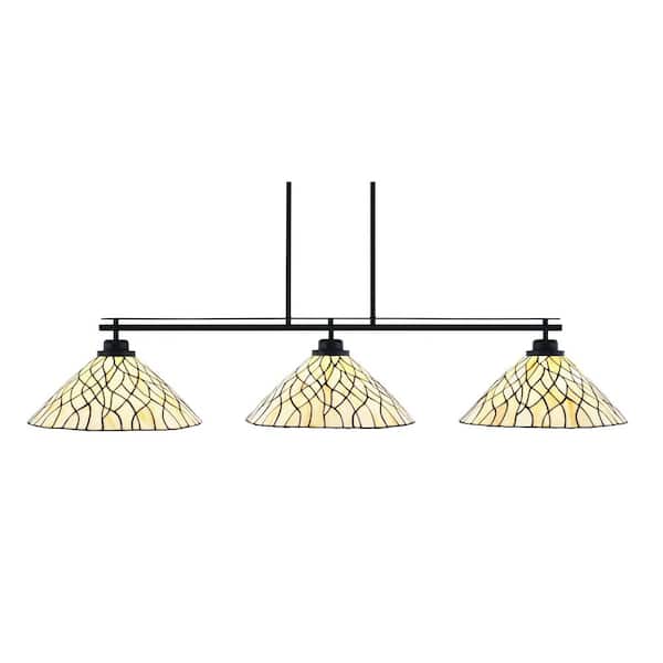 Unbranded Monroe 3-Light Billiard Light, Round Fitter, Matte Black Finish, 16 in. Sandhill Art Glass