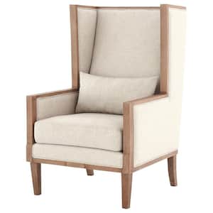 Beige and Brown Fabric Accent Chair with High Wingback